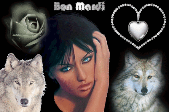 BON MARDI /  Rose, Coeur, Beaux chiens-loups §