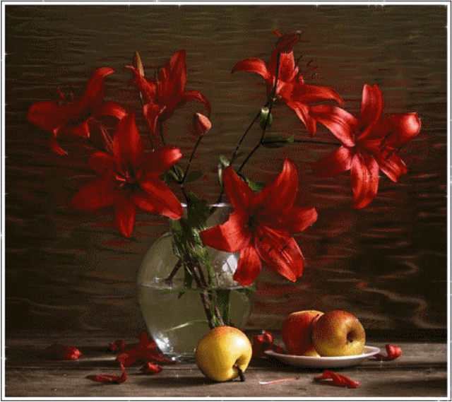 Fleurs/Pommes § Peinture - Belle nature morte/Automne